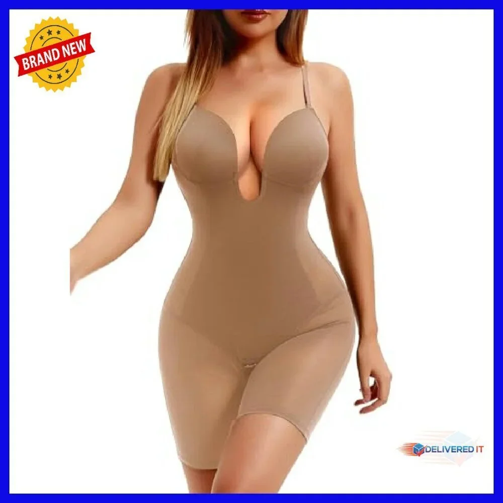 Strapless Bodysuit Shapewear Tummy Control Mid Thigh U Plunge